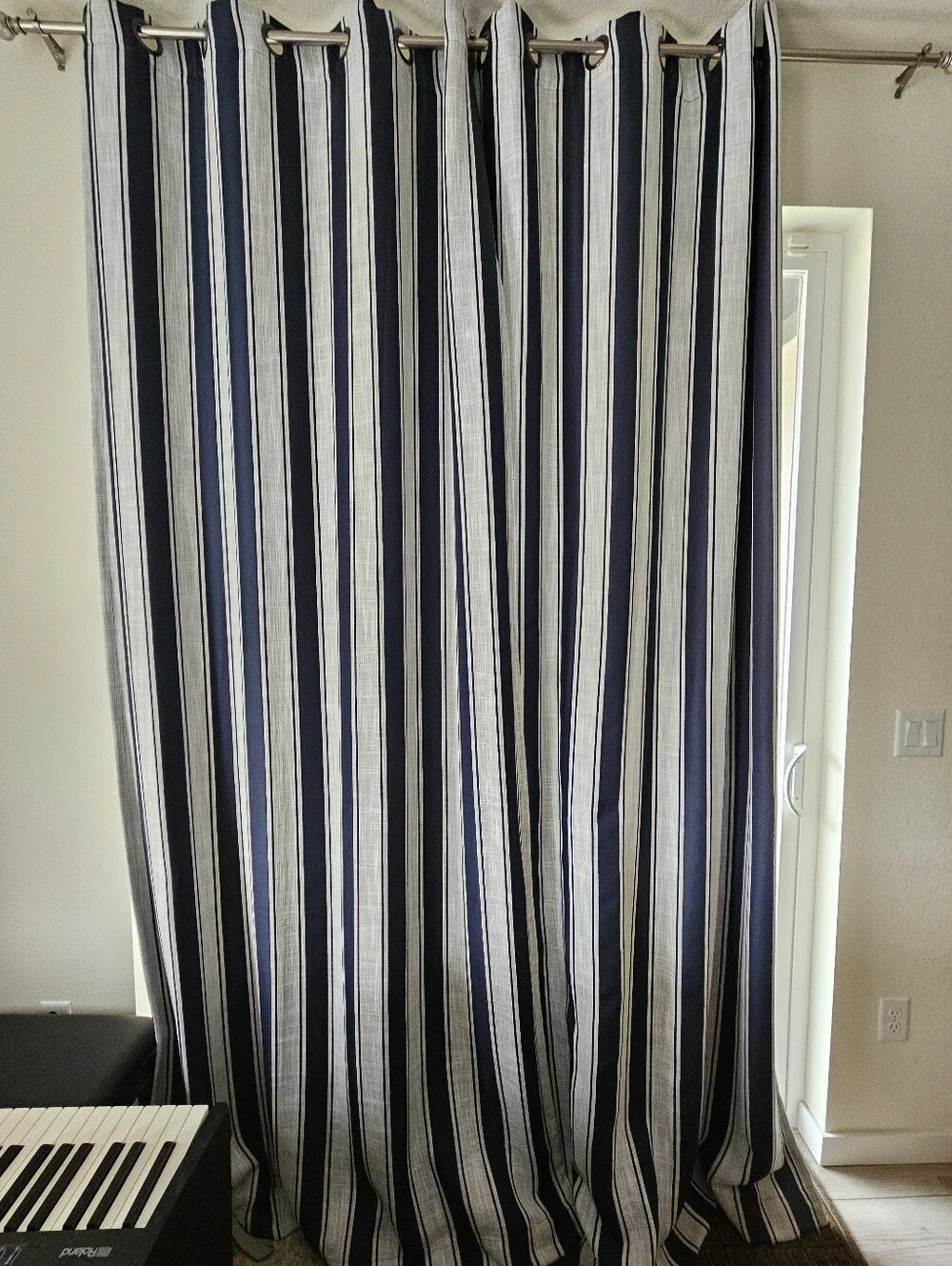 Set of 8 - Striped Navy and Grey Blackout Curtains - 48